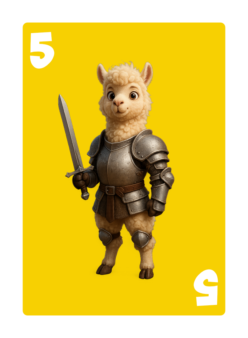 Yellow 5 — a numbered Knight Alpaca battle card