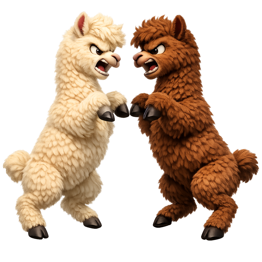 Two alpacas in a wool-on-wool brawl
